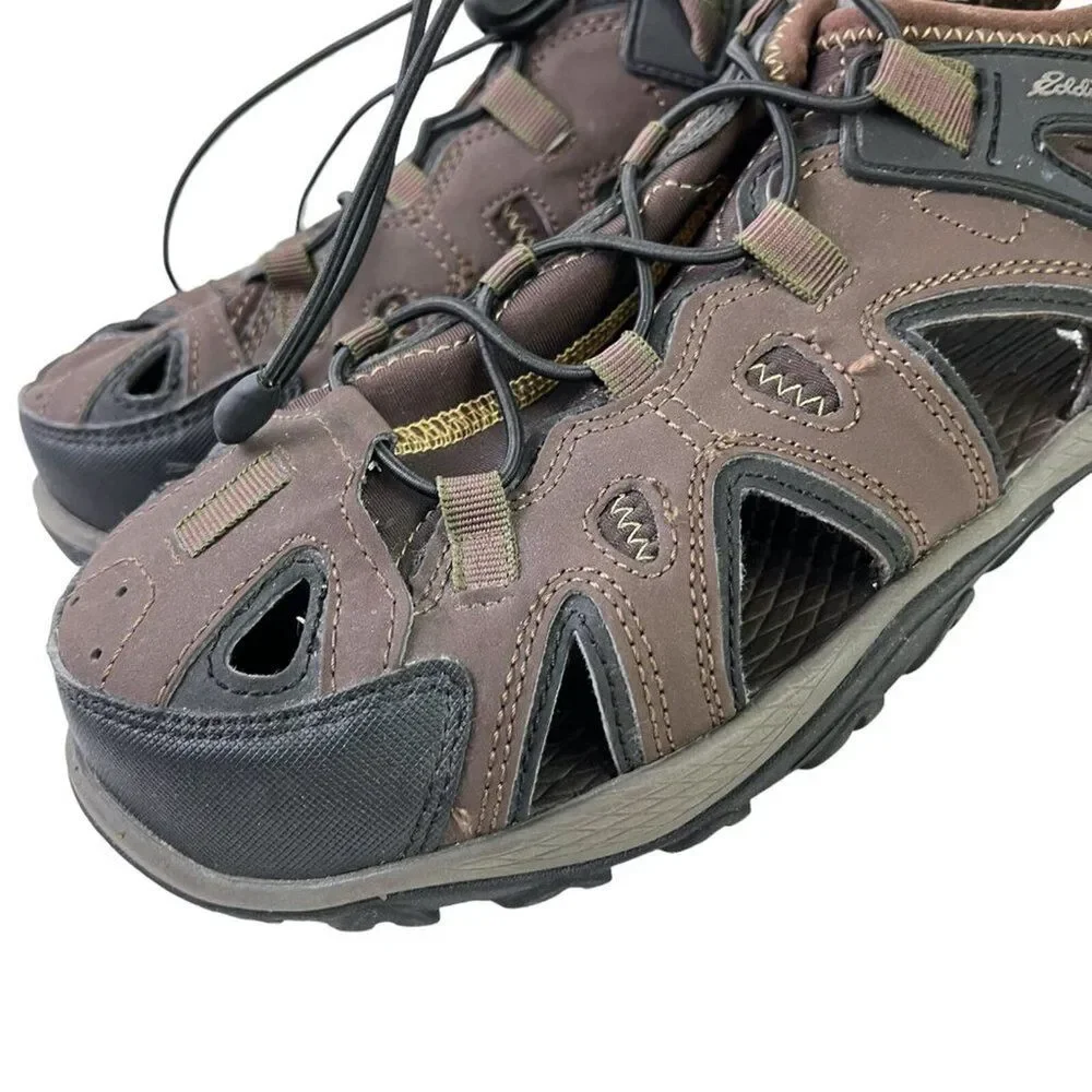 Eddie Bauer Rainer Mens Dark Brown Fisherman Water Sandals Closed Toe Shoes 11